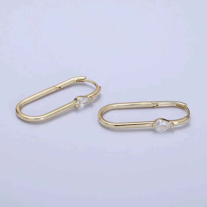 Eiluj Accessories Jewelry 14K Gold Filled Clear Teardrop CZ Oblong U-Shaped Hoop Earrings