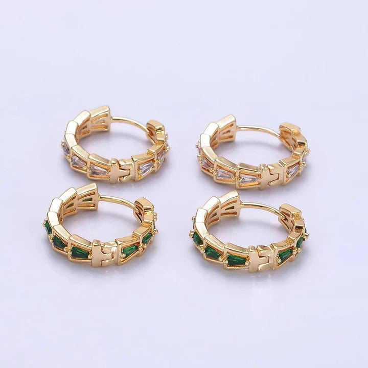 Eiluj Accessories Jewelry Gold Filled Green/Clear Triangle Baguette Lined Earrings