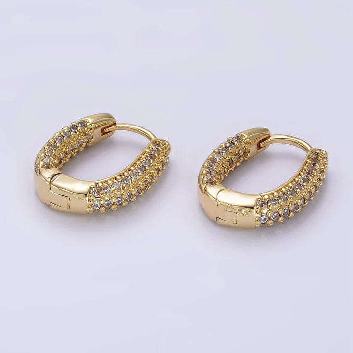 Eiluj Accessories Jewelry 14K Gold Filled 20mm Clear Micro Paved CZ Oval Oblong Huggie Earrings