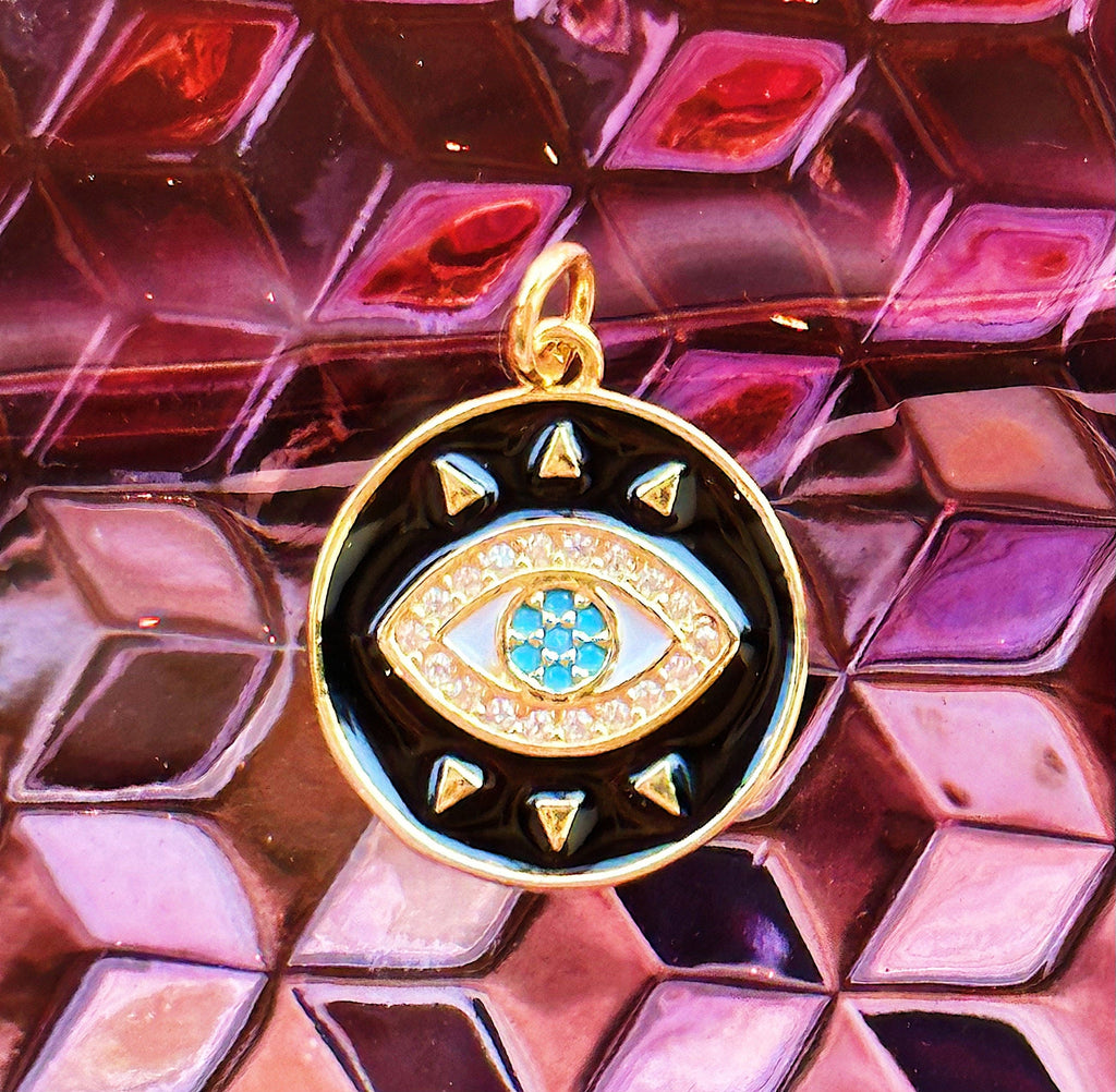 Eiluj Beauty Evil Eye-Black Customizable 18K Gold Dainty Necklace With Charms