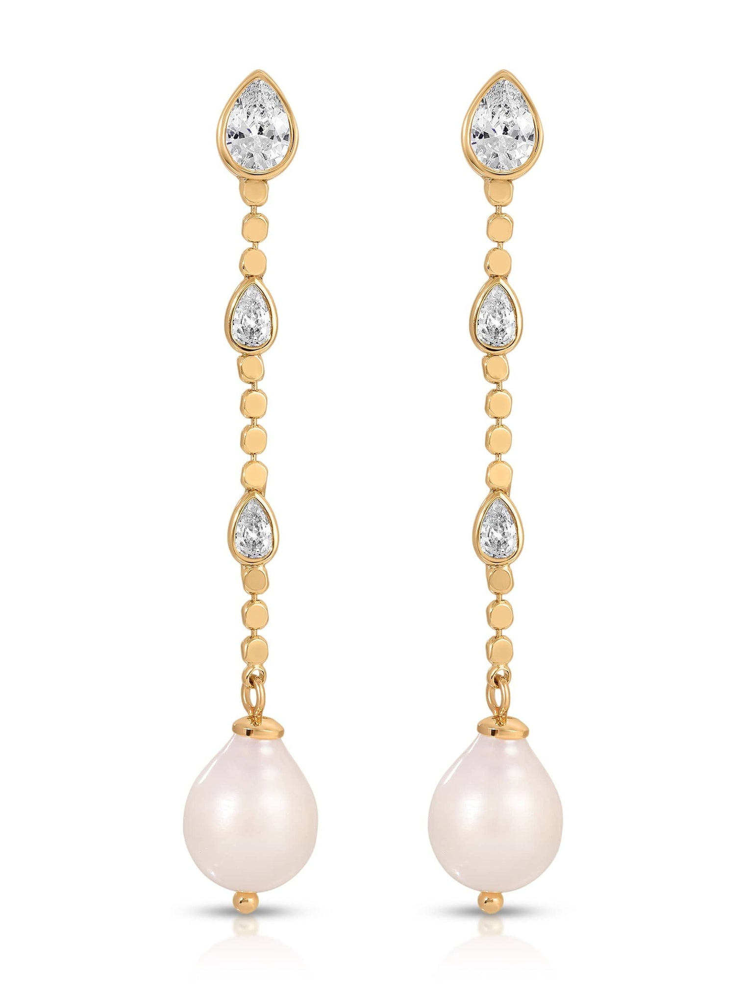 Ettika Earrings Clear Crystal with 18k Gold Plating / One Size Droplet Crystal and Pearl Earring