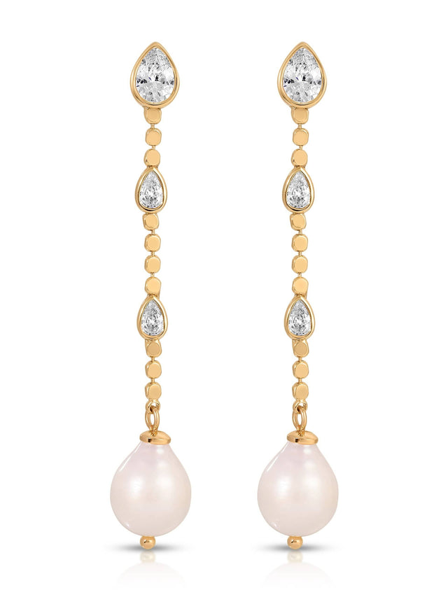 Ettika Earrings Clear Crystal with 18k Gold Plating / One Size Droplet Crystal and Pearl Earring