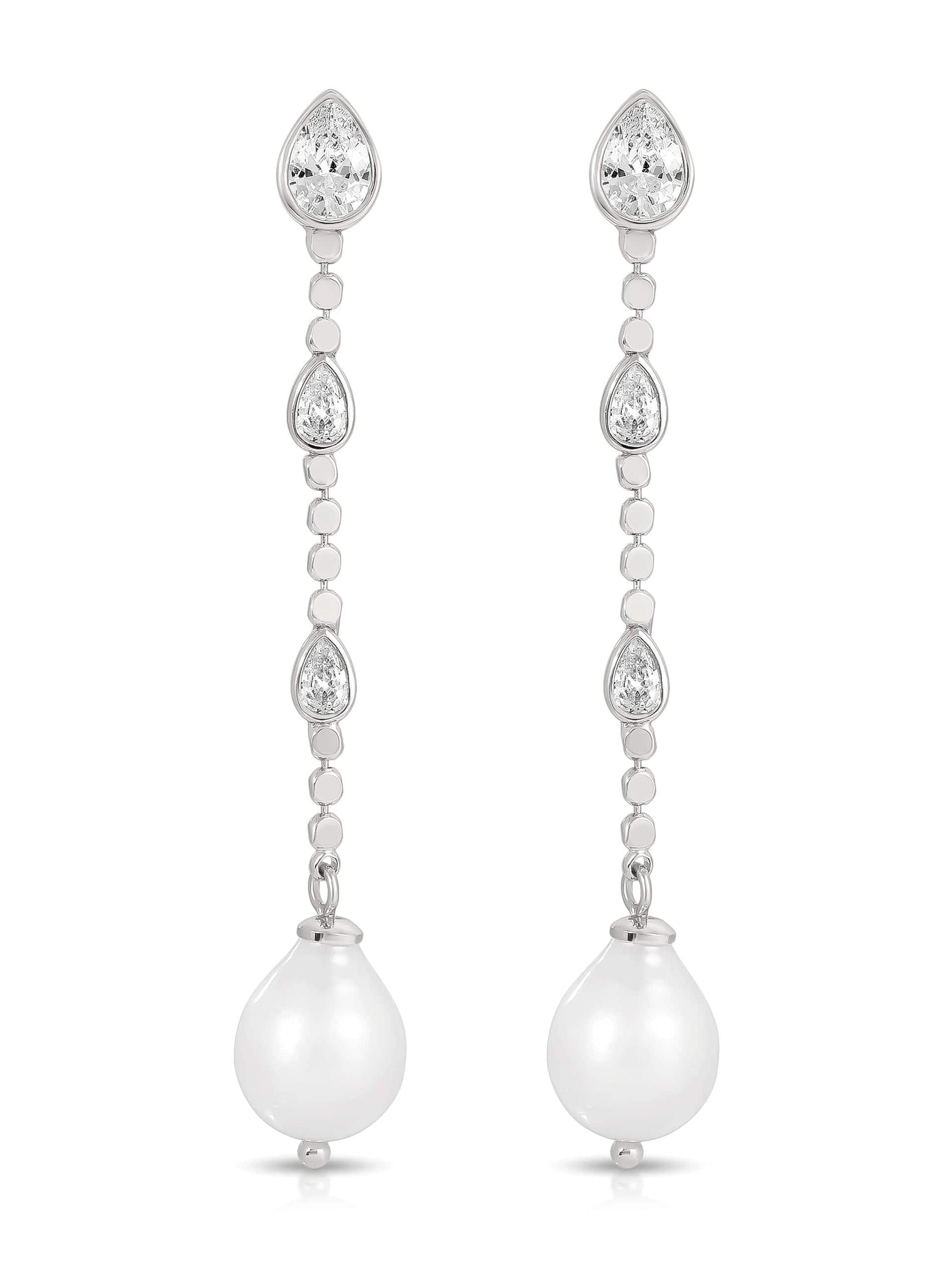 Ettika Earrings Clear Crystal with Silver Plating / One Size Droplet Crystal and Pearl Earring
