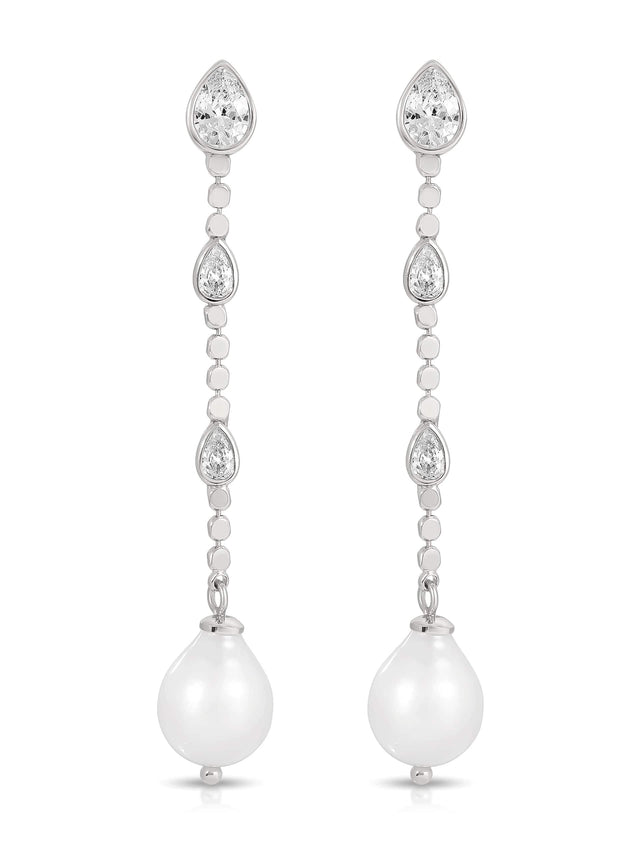 Ettika Earrings Clear Crystal with Silver Plating / One Size Droplet Crystal and Pearl Earring