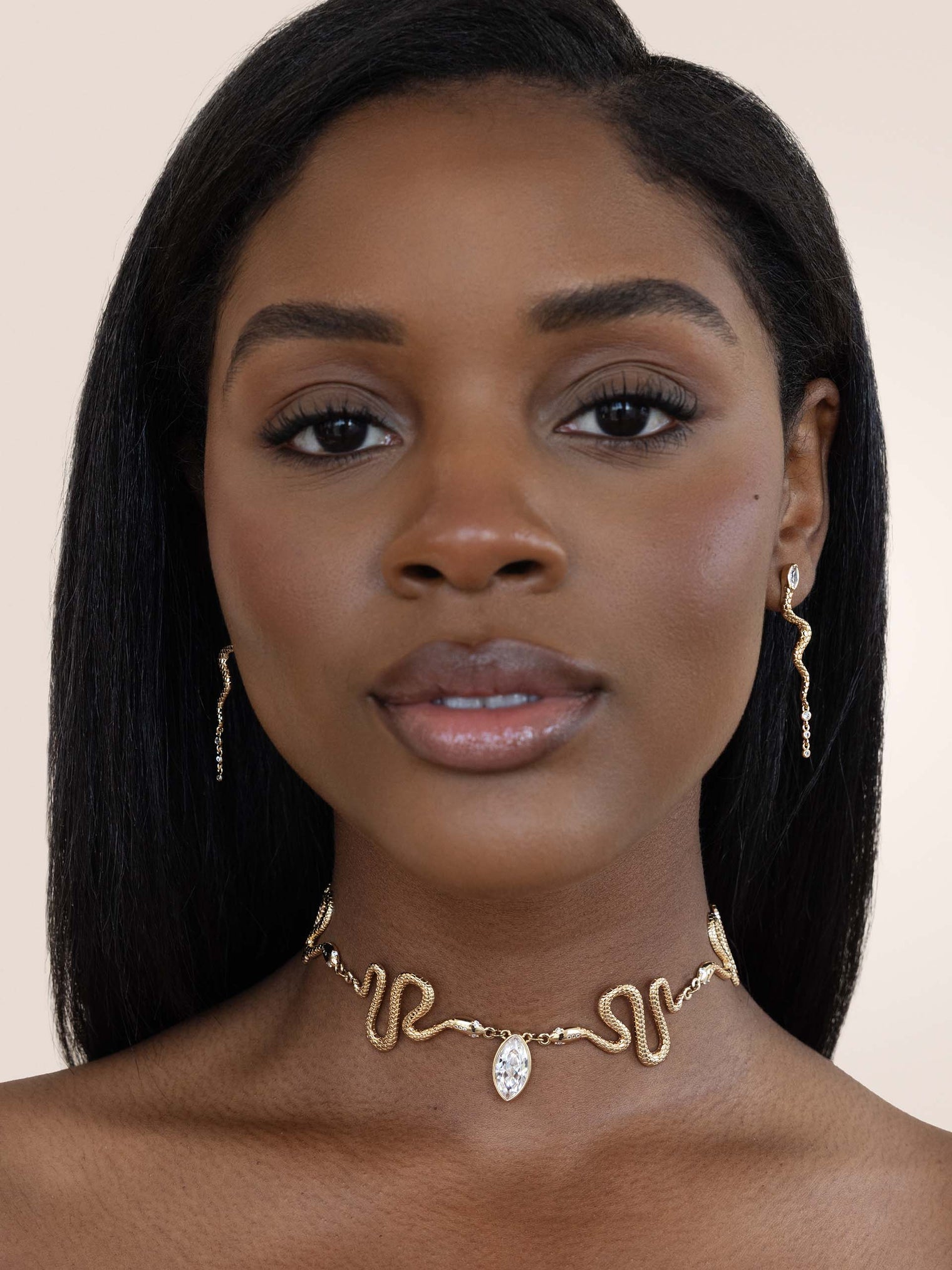 Ettika Earrings Clear Crystal with 18k Gold Plating / One Size Serpentina Earrings