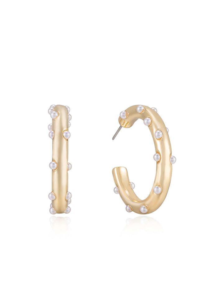 Ettika Earrings Pearl / One Size Spotted Pearl Hoop Earrings