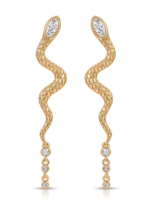 Ettika Earrings Clear Crystal with 18k Gold Plating / One Size Serpentina Earrings