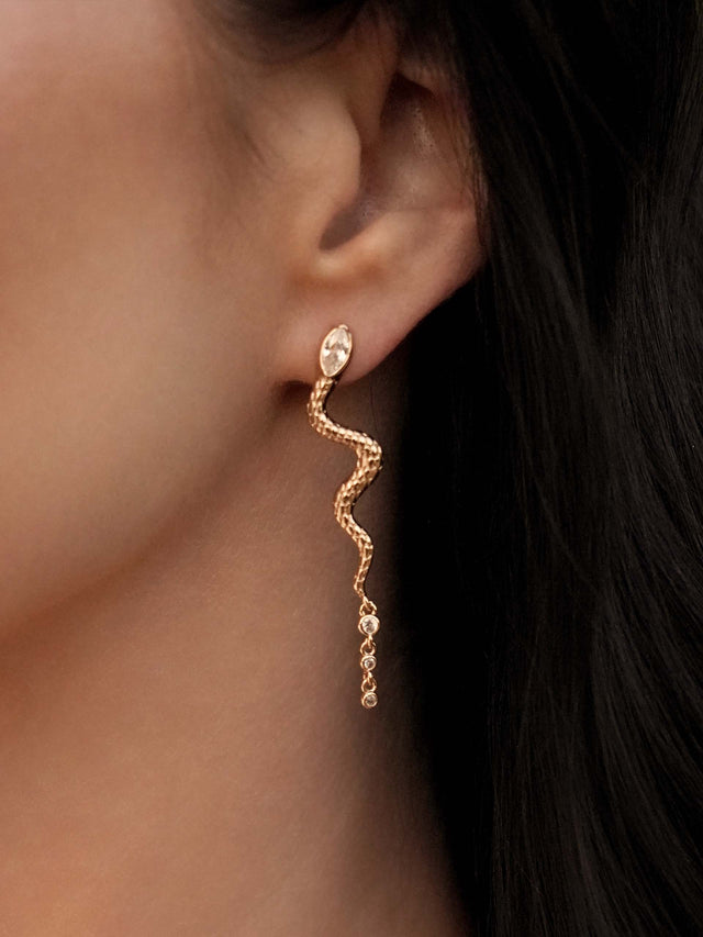 Ettika Earrings Clear Crystal with 18k Gold Plating / One Size Serpentina Earrings