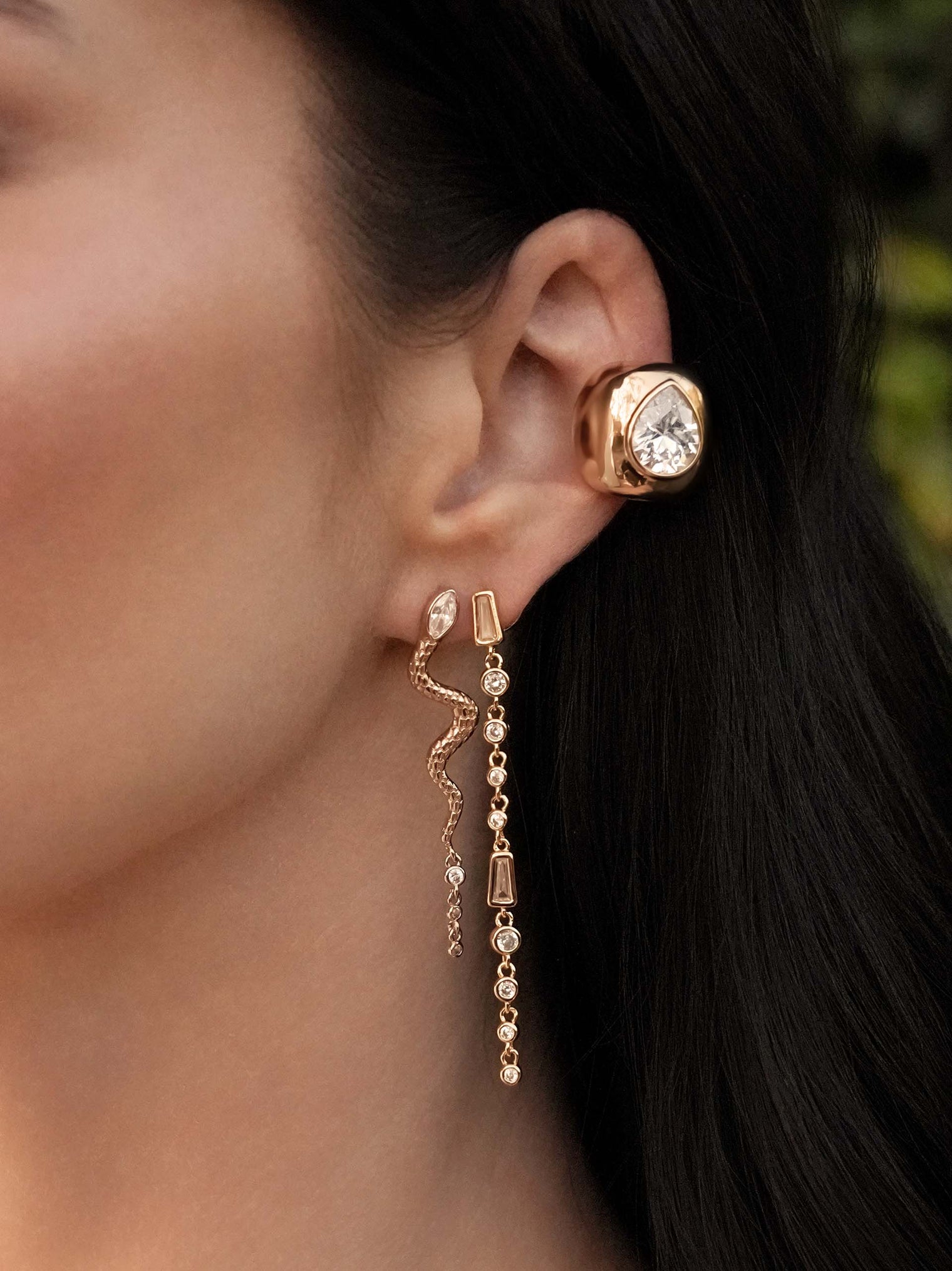 Ettika Earrings Clear Crystal with 18k Gold Plating / One Size Serpentina Earrings