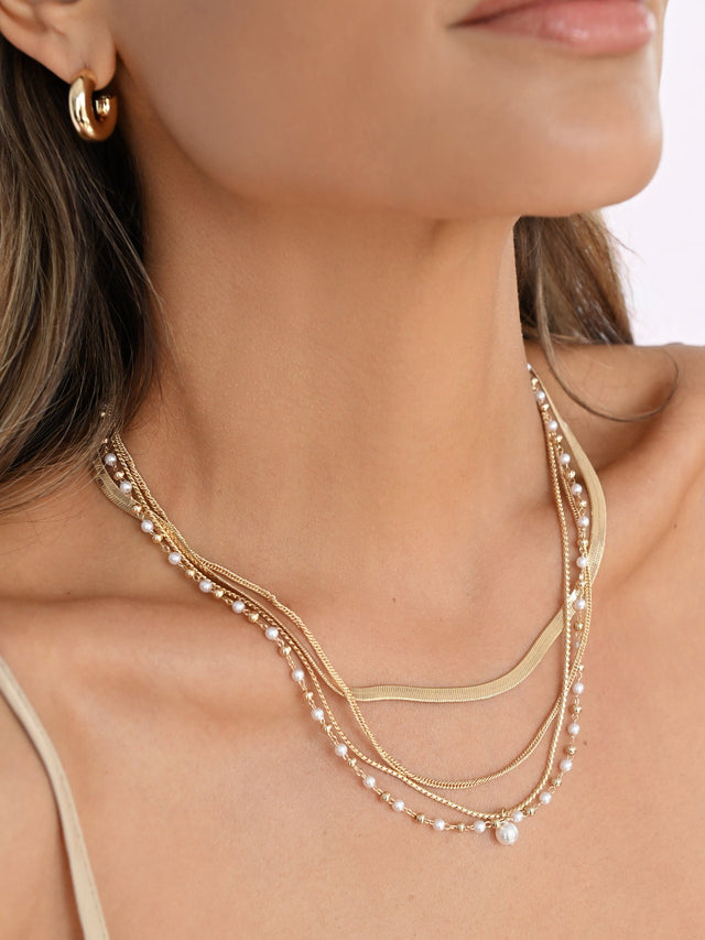 Ettika Necklaces Pearl with 18k Gold Plating / One Size All the Chains Pearl Layered Necklace