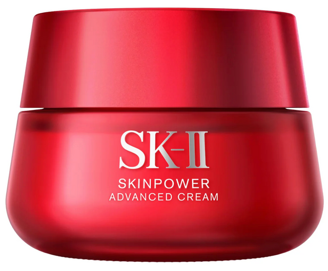 Red jar of SK-II Skinpower Advanced Cream on a white background