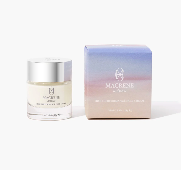 Macrene actives high performance face cream jar and box on a white background