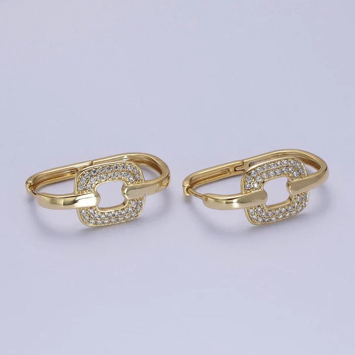 Eiluj Accessories Jewelry Gold Filled MIcro Paved CZ Rectangular Connecting Oblong Huggie Earrings