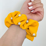 Prep Obsessed Scrunchies Yellow Gold Pearl Satin Hair Scrunchie