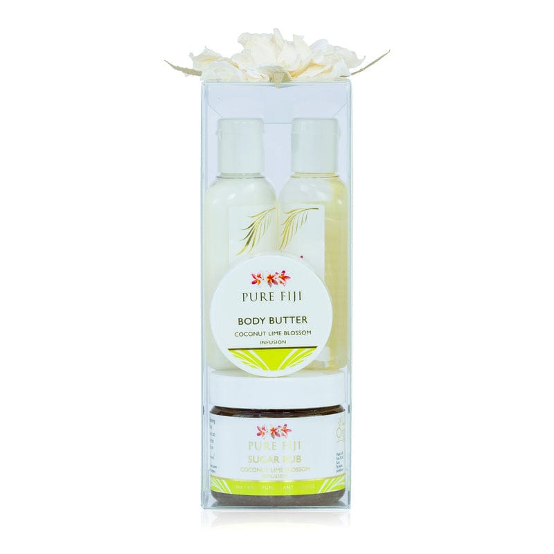 Pure Fiji Bath & Body Gift Set Coconut Lime Blossom Home Spa Get Glowing Ritual Travel Size Set