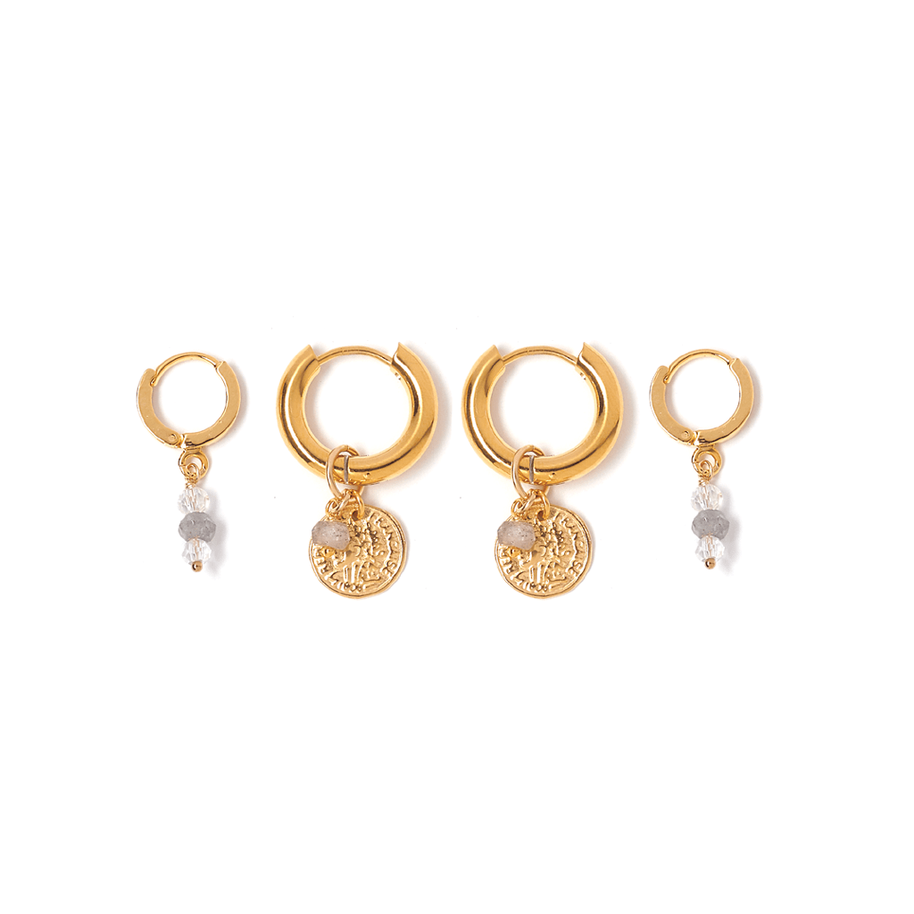 Tess + Tricia Earrings Labradorite Coin Cluster Earring Set