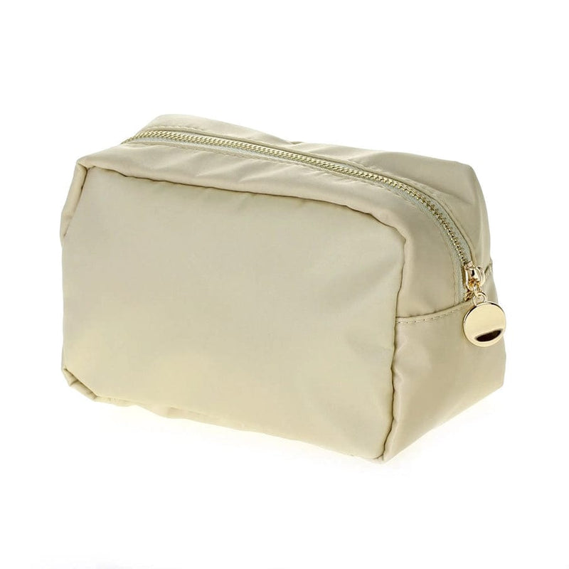 Mimi Cosmetic Bag Beige Emma Round Zippered Nylon Cosmetic Pouch
