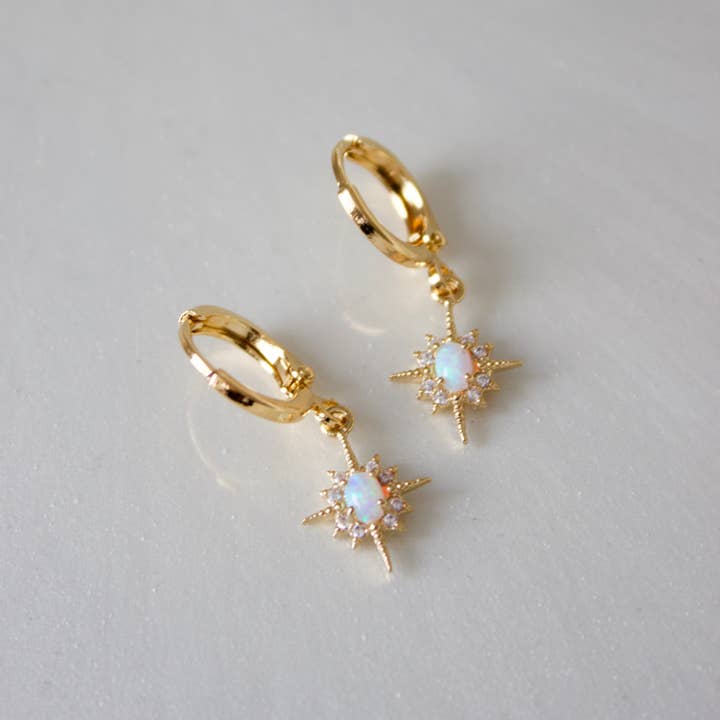 Katie Waltman Earrings Opalite Star Huggies