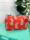 Orange Pink Jaguar Print Quilted Toiletry Bag