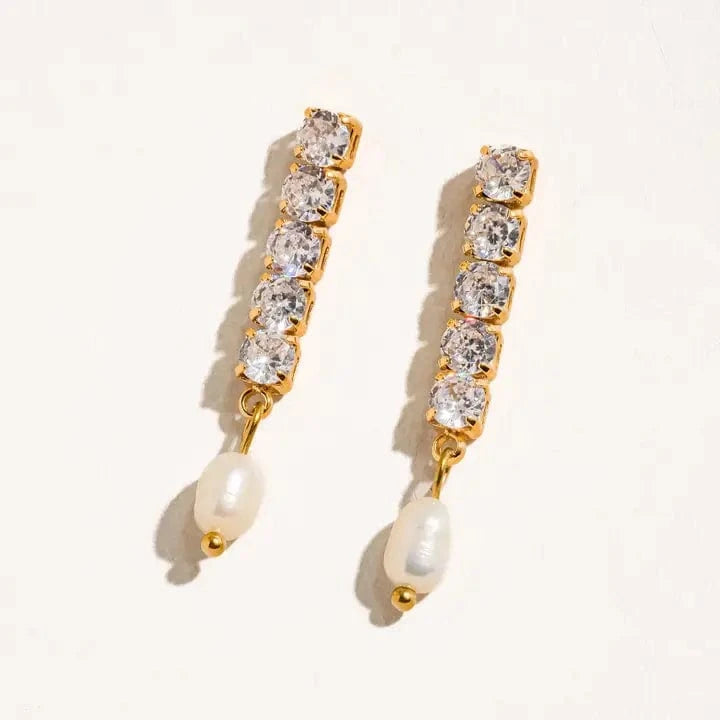 Flânerie by MAIQ Earrings Anton 18K Gold Non-Tarnish Cz Pearl Drop Earring