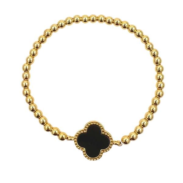 Eiluj Beauty Bracelet Clover Bracelet on 4mm Plated Gold Beads- Black