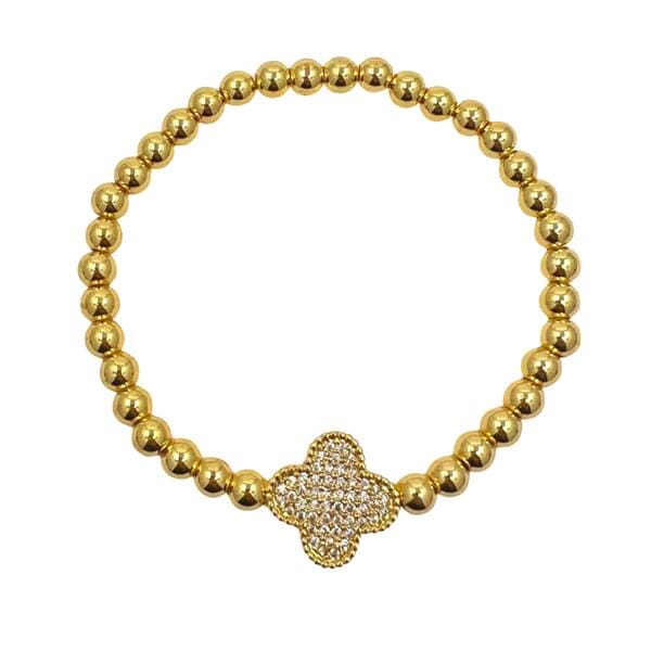Eiluj Beauty Bracelet Clover Bracelet on 5mm Plated Gold Beads- Gold