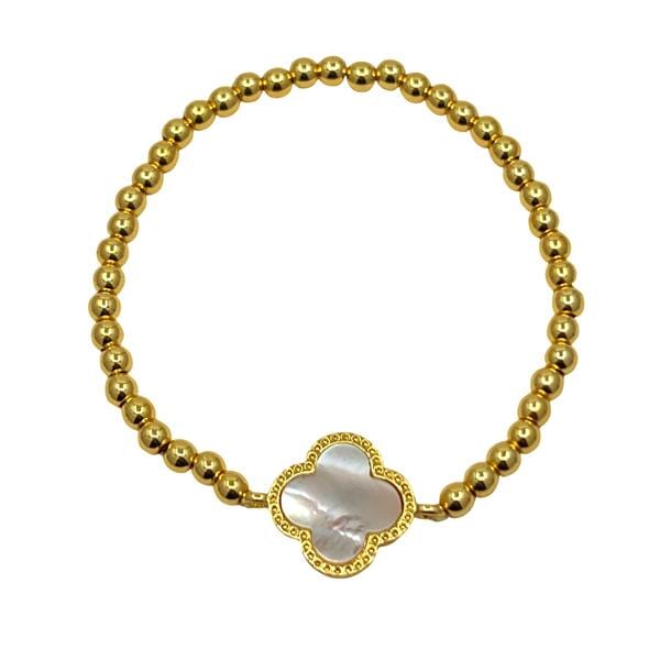Eiluj Beauty Clover Bracelet on 4mm Plated Gold Beads- White