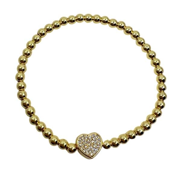 Eiluj Beauty Jewelry Beaded Bracelet With Pave Heart- Gold Plated
