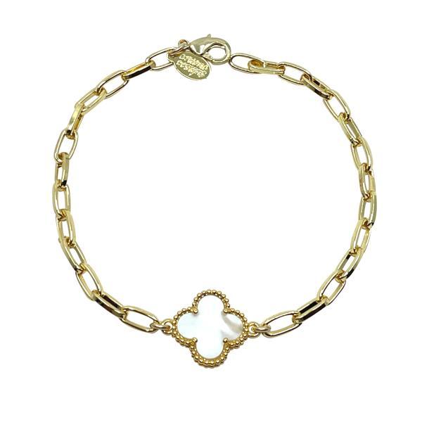 Eiluj Beauty Link Gold Plated Bracelet With Mother of Pearl Clover