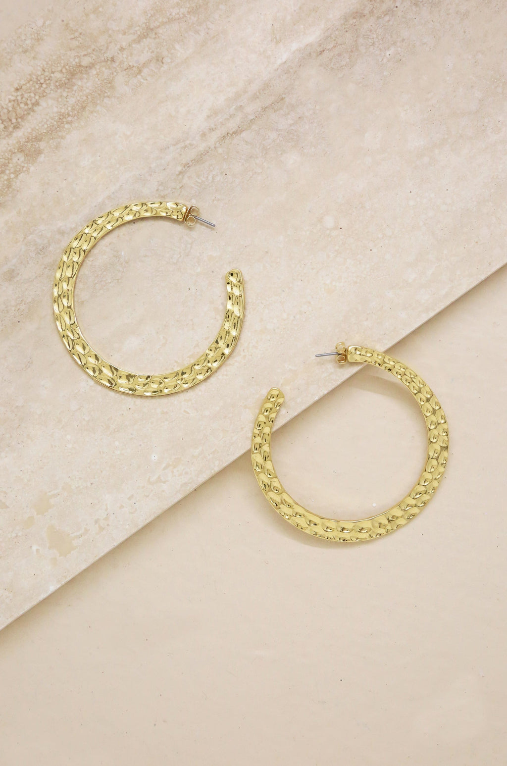 Ettika Earrings 18k Gold Plated / One Size Hammered 18k Gold Plated Hoop Earrings