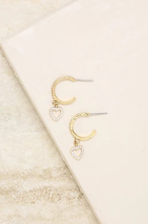 Eiluj Beauty Small Crystal Heart Dangle Hoop 18k Gold Plated Earrings