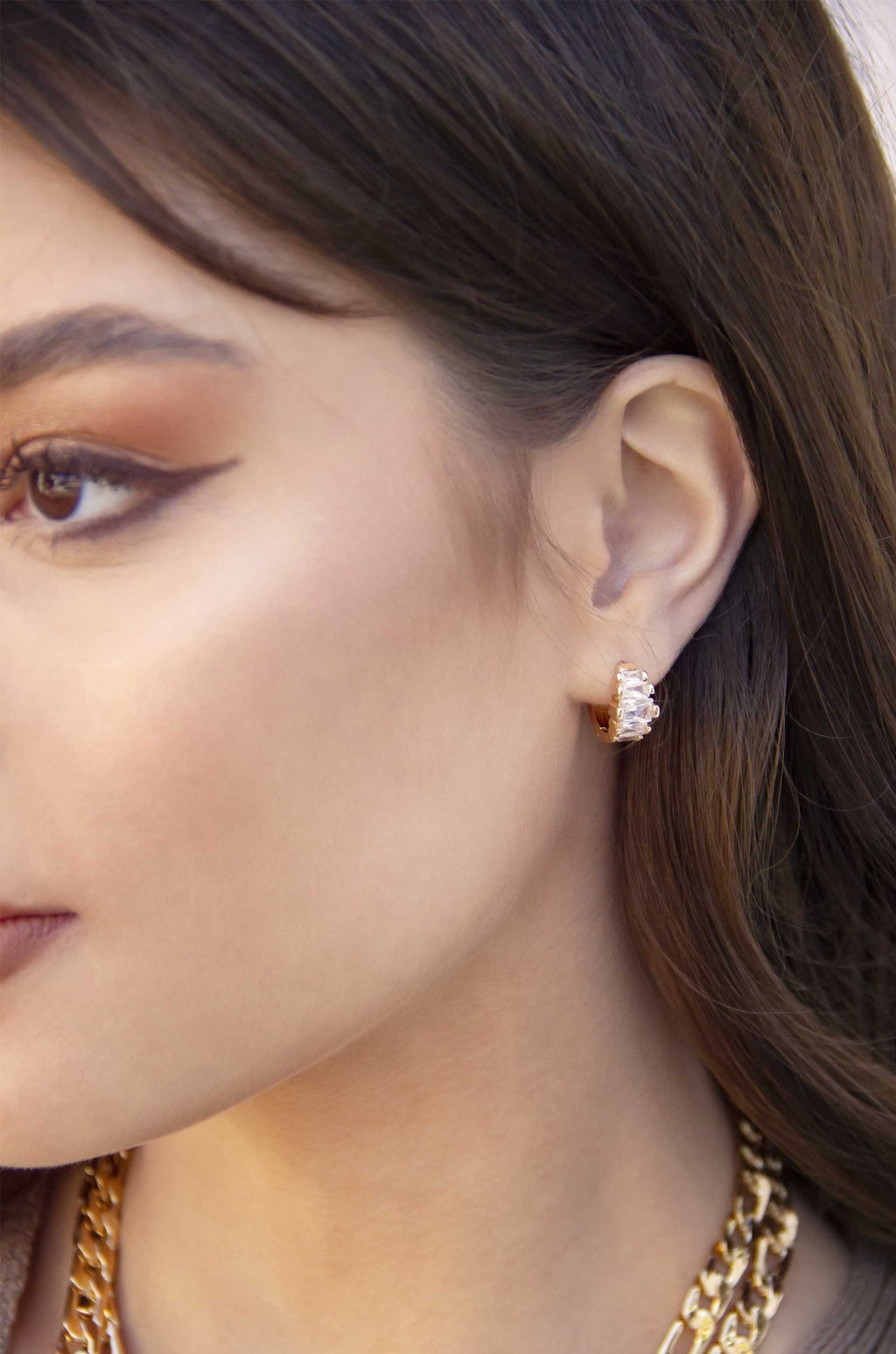 Ettika Earrings Clear Crystals / One Size Diamond Shine 18k Gold Plated Mini Hoop Earrings