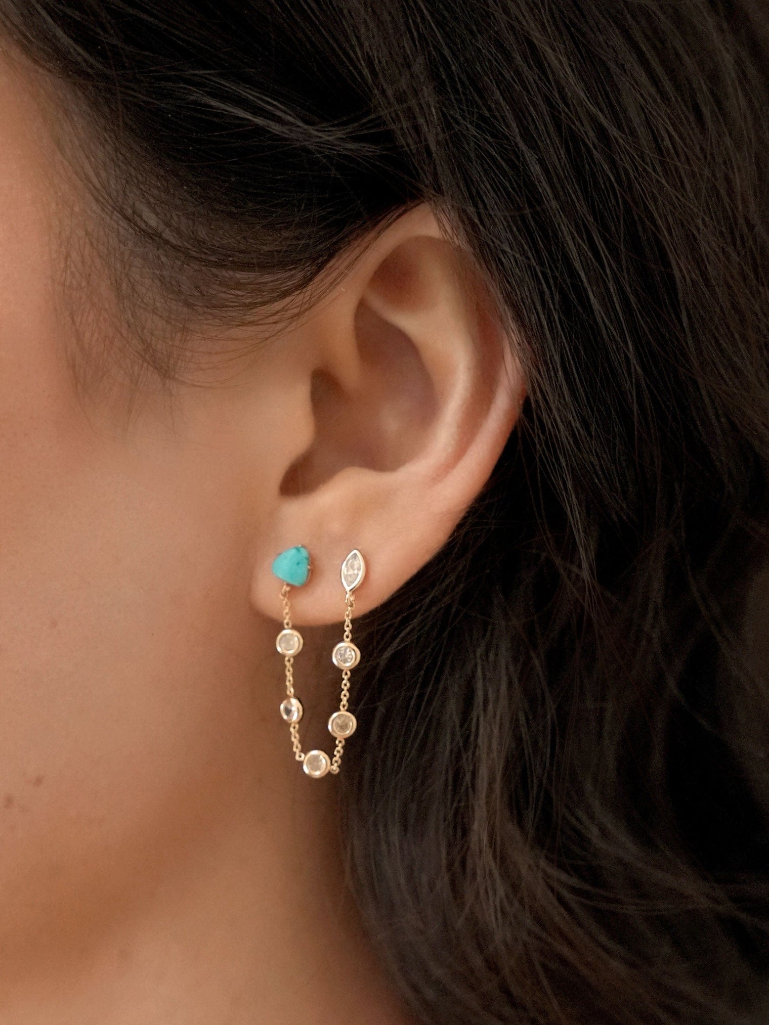 Ettika Earrings Turquoise with 18k Gold Plating / One Size Double Piercing Turquoise Earrings