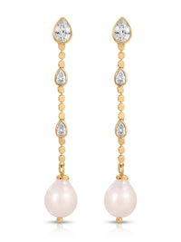 Ettika Earrings Clear Crystal with 18k Gold Plating / One Size Droplet Crystal and Pearl Earring