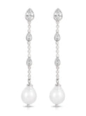 Ettika Earrings Clear Crystal with Silver Plating / One Size Droplet Crystal and Pearl Earring