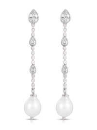 Ettika Earrings Clear Crystal with Silver Plating / One Size Droplet Crystal and Pearl Earring