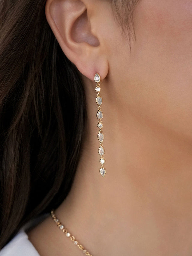 Ettika Earrings Clear Crystal with 18k Gold Plating / One Size Crystal Rainfall Earrings
