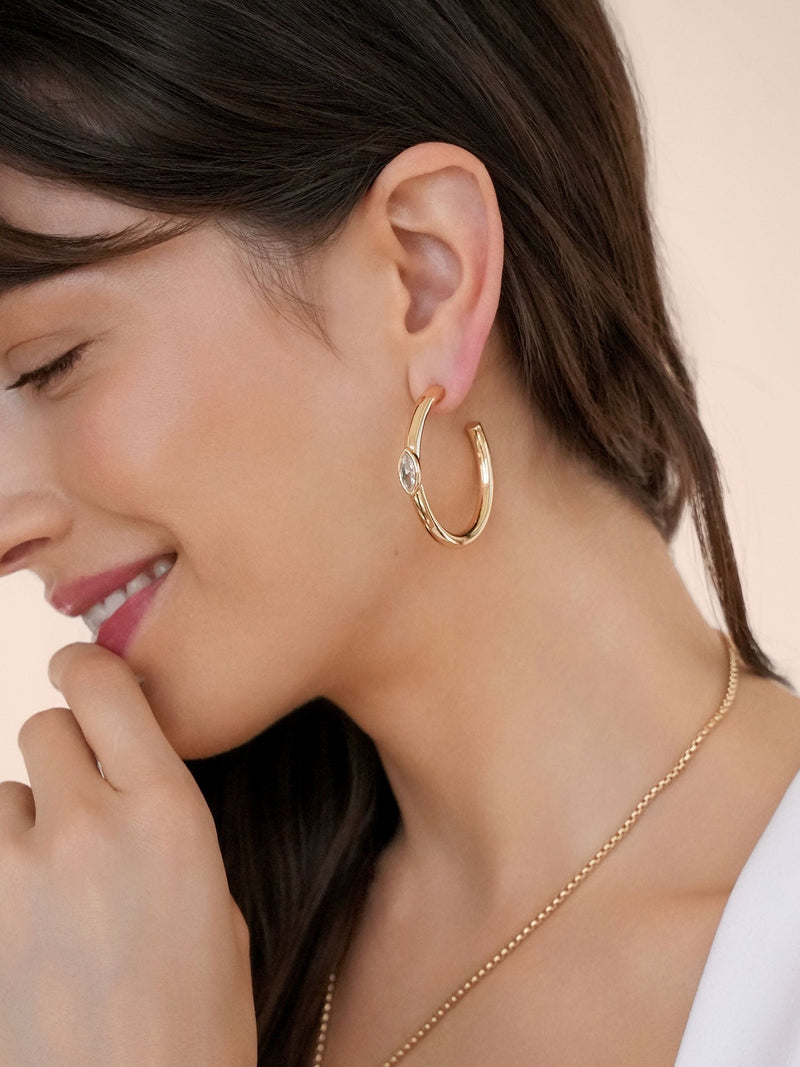Ettika Earrings Large Marquise Crystal Hoops