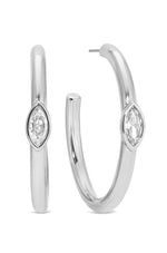 Ettika Earrings Clear Crystal with Silver Plating / One Size Large Marquise Crystal Hoops