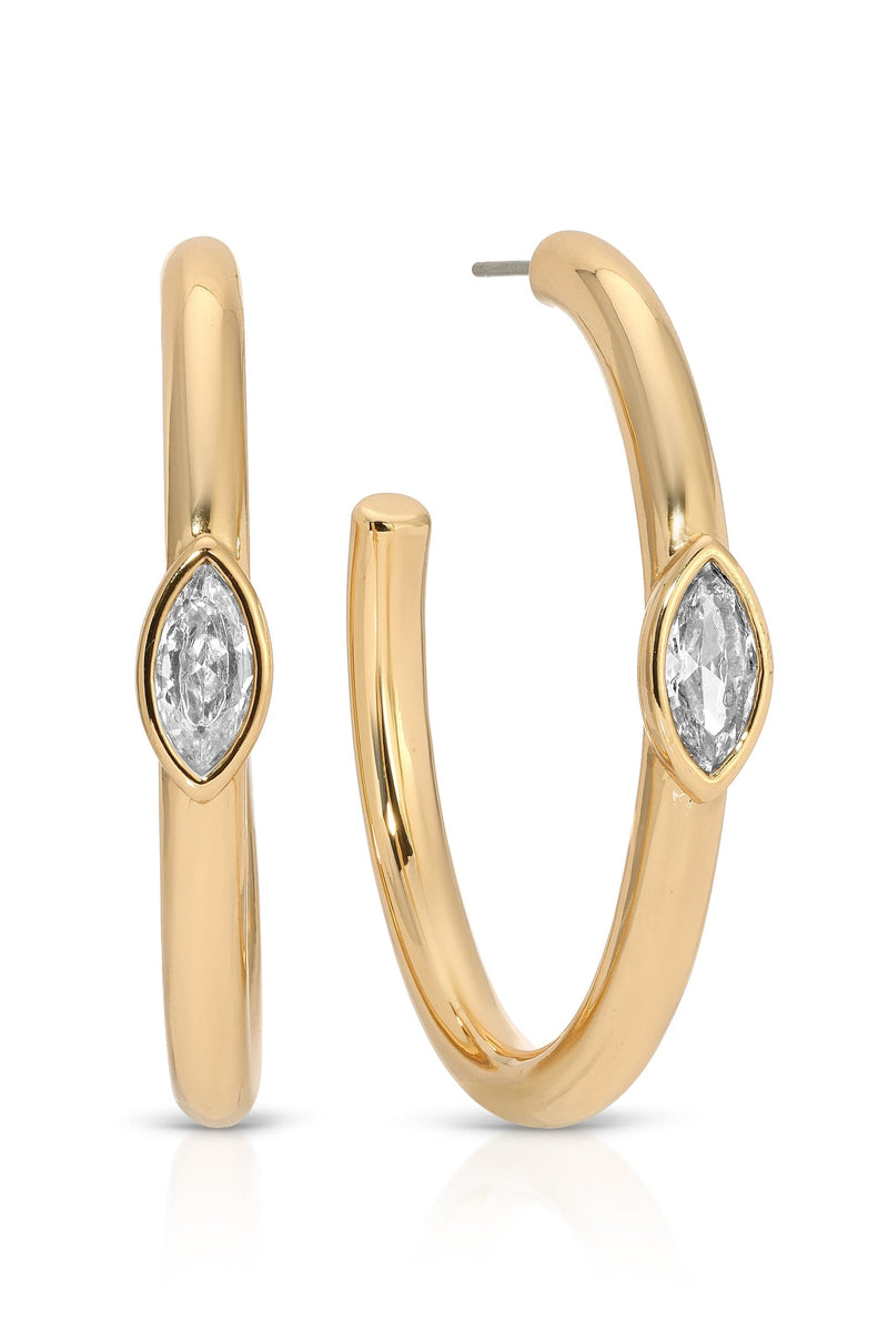 Ettika Earrings Clear Crystal with 18k Gold Plating / One Size Large Marquise Crystal Hoops