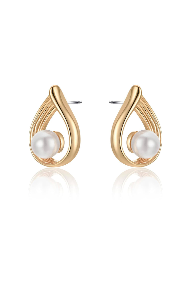 Ettika Earrings Pearl / One Size Golden Teardrop and Pearl 18k Gold Plated Earrings