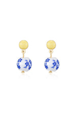 Ettika Earrings Yellow Resin / One Size Indigo Floral 18k Gold Plated Drop Earrings