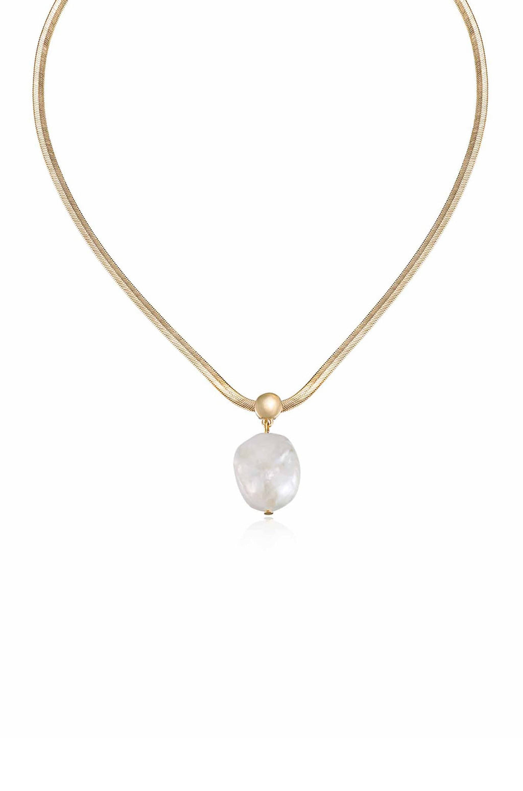 Ettika Necklaces Pearl / One Size Baroque Pearl Pendant 18k Gold Plated Snake Chain Necklace