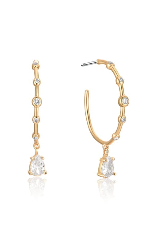Ettika Earrings Delicate Crystal Charm 18k Gold Plated Hoop Earrings