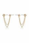 Ettika Earrings Clear Crystals / One Size Double Piercing Diamond Shape 18k Gold Plated Earrings