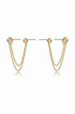 Ettika Earrings Clear Crystals / One Size Double Piercing Diamond Shape 18k Gold Plated Earrings