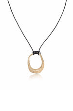 Ettika Necklaces Black Leather / One Size Hammered Golden Loop Pendant 18k Gold Plated Necklace