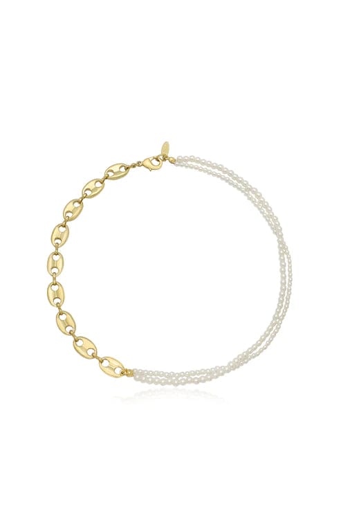 Ettika Necklaces Meet Me Halfway Pearl & 18k Gold Plated Chain Link Necklace