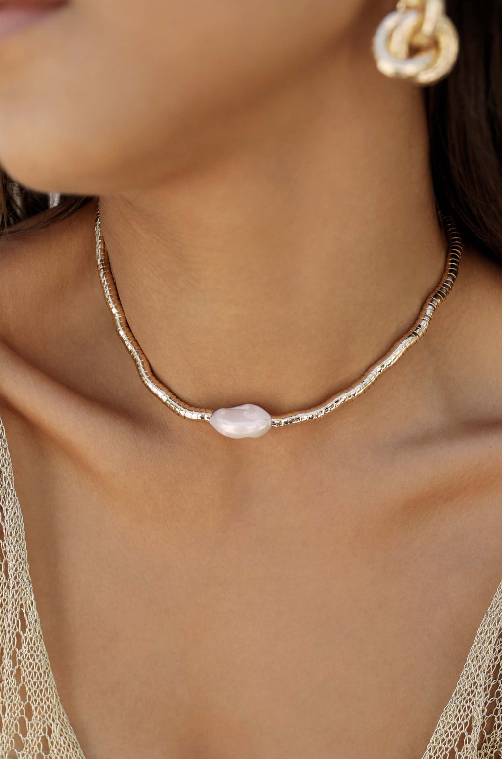 Ettika Necklaces Pearl / One Size Liquid Gold and Pearl 18k Gold Plated Choker
