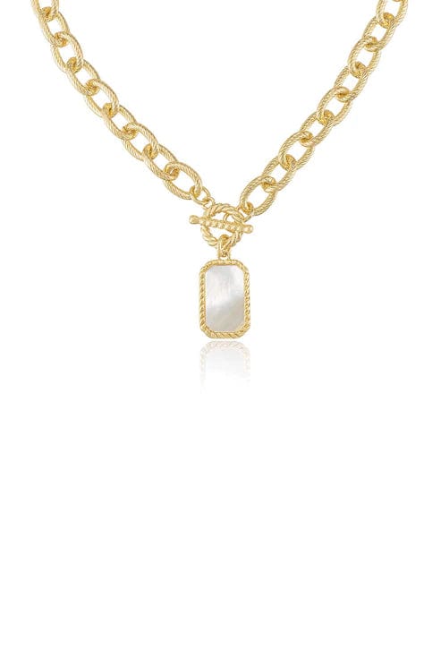 Eiluj Beauty Chain Link & Mother of Pearl 18k Gold Plated Pendant Necklace